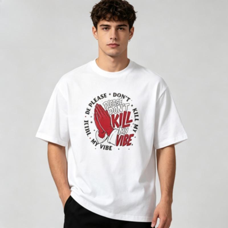 Male 100 Cotton Trend Graphic Tshirt Hands Star Letter Print Crew Neck Loose Short Sleeve Fashion Street Daily Casual Tops