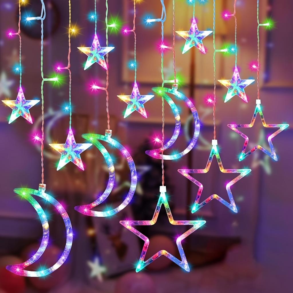 LED Star Moon String Lights,romantic Atmosphere,fairy Curtain Lights,suitable for Bedroom Wall Decoration,room Windows,party and Holiday Decoration