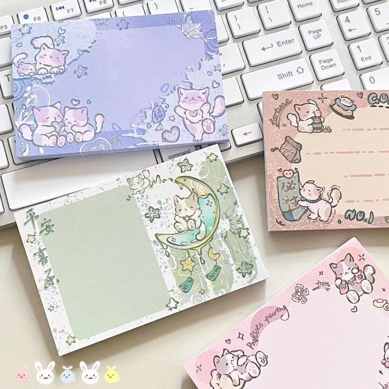4pcs School Supplies Cat Series Note Pads Tearable and Non Sticky Cartoon Office and Study Message Lovely Memo Pad