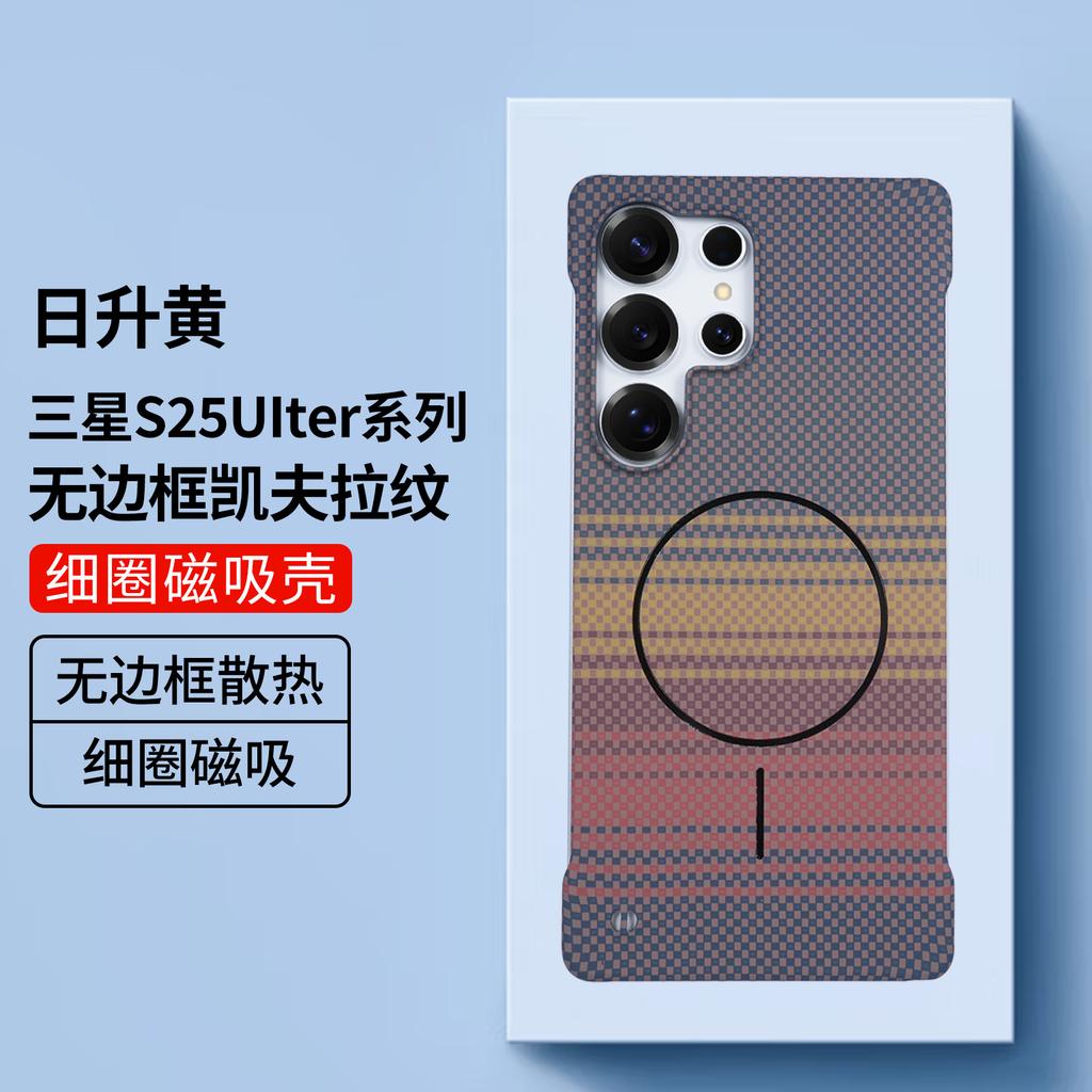 Applicable to Samsung S26UItra borderless magnetic mobile phone case Kevlar pattern s25plus ultra-thin S24 protective case