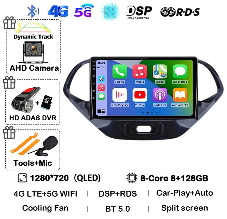 Android 14 Carplay Auto WIFI+4G Car Radio For Ford Figo 2015 2016 2017 2018 Multimedia Stereo Video Player GPS 360 Camera Audio