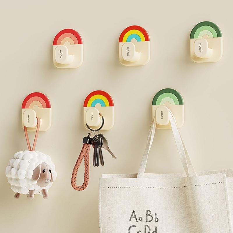 Pack of 3 Rainbow Hooks Colorful Adhesive Hooks for Bathroom Kitchen Storage Wall Hangers for Hanging Coat Key Bag