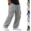 Men's Cotton Linen Cargo Pants - Lightweight Breathable Multi-Pocket Loose Fit Casual Long Trousers with Drawstring Waist for Summer Hiking and Work
