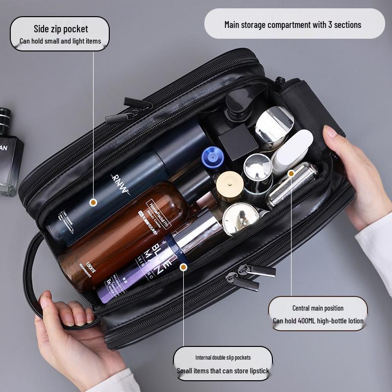 Retro PU Leather Men's Travel Toiletry & Makeup Bag - Waterproof, Portable, Handheld Storage