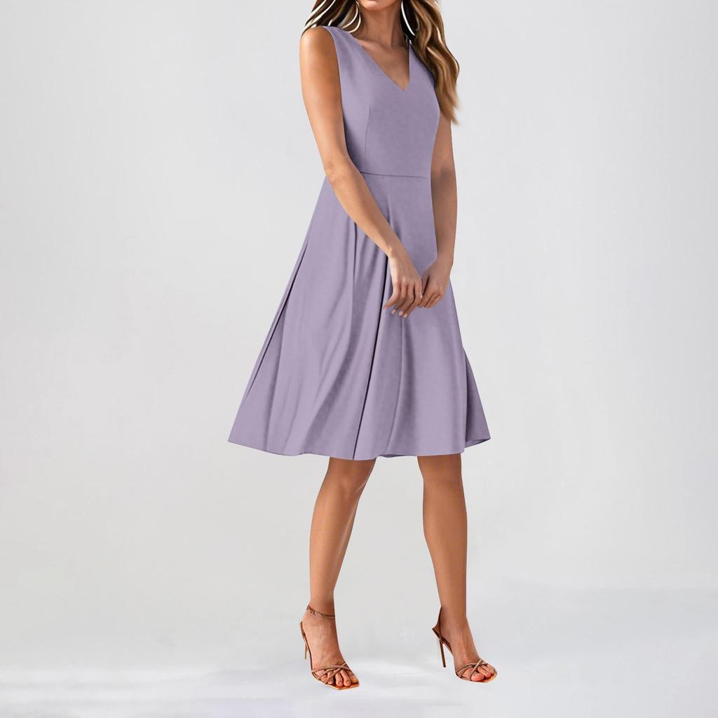 Chiffon Floral Sleeveless V-Neck Waist Dress