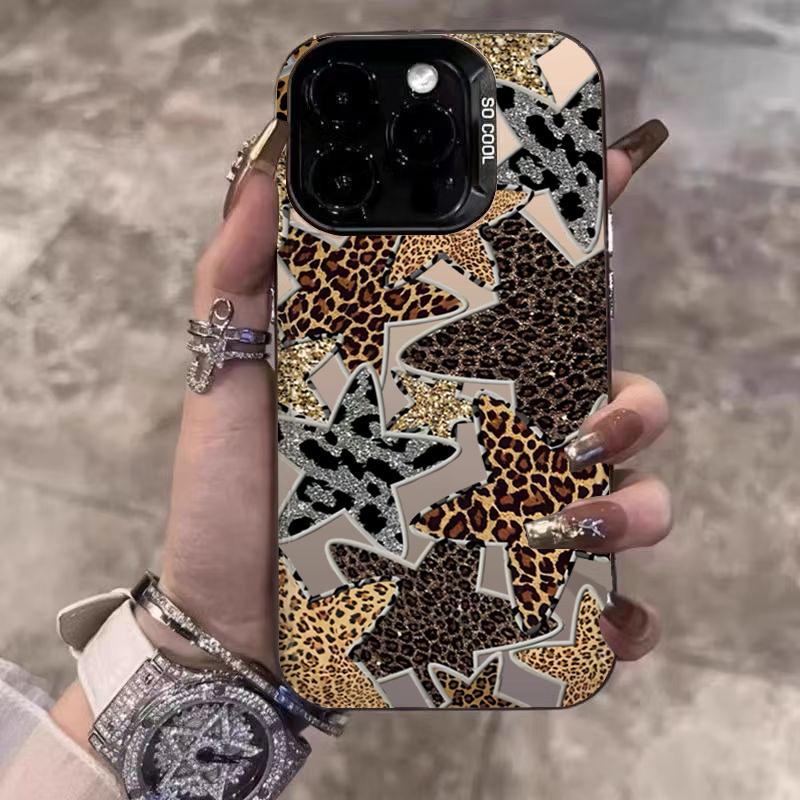 

Leopard Print Stars Electroplate IMD Phone Case For Xiaomi Mi 15 14 13 12 13T 14T Pro 11 Lite 5G NE Poco F6 X5 X6 M6 Pro Cover Mi 14T Pro