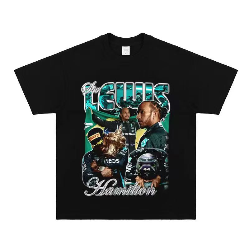 2025 New Lewis Hamilton 7 Champion F1 Driver World Champion American Cotton Printed T-shirt Trend