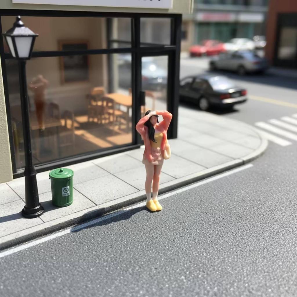 1:64 Scale Girl Figure Raised Arms Diorama Handmade Style Female Figurine for Scene Display,