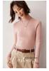 Women's Cashmere Striped High Neck Slim Fit Long Sleeve Top