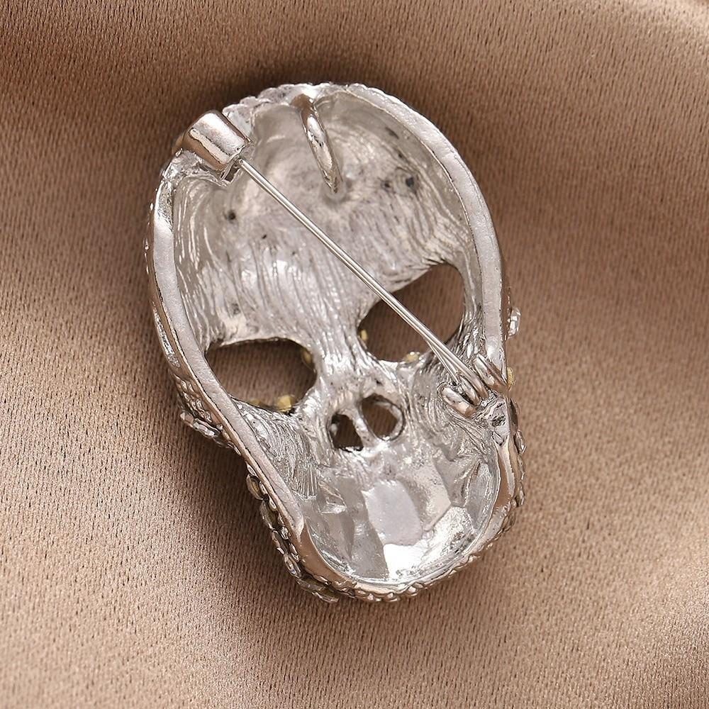 Punk Style Halloween Skeleton Brooch Rhinestone Gothic Skull Badge Lapel Pin Retro Skull Pin Men