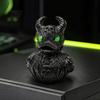 Artisanat en Résine Sculpté à la Main Ornement Diable Squelette Canard Gothique, Figurine Noir Mat, Art en Relief Vignes Yeux Verts Horreur Ornement pour Fête d'Halloween