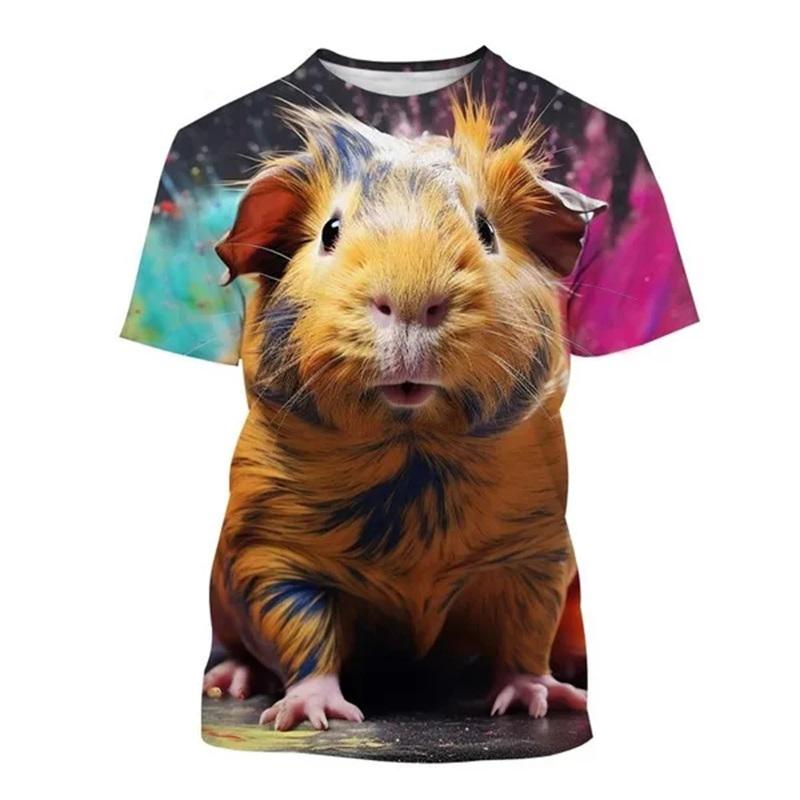 

Новая летняя футболка с милым рисунком хомяка с 3D-принтом для мужчин и женщин, хип-хоп, футболки с коротким рукавом, большие футболки Harajuku, детский топ 5XL