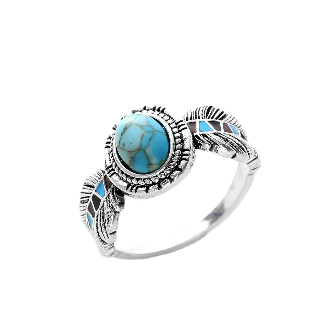 Luxury Turquoise Eagle Feather Ring for Women Elegant Party Wedding Jewelry