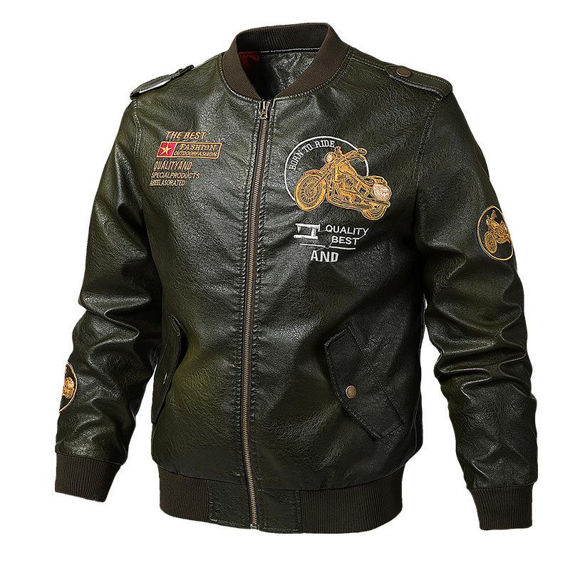 Spring and Autumn Men's Locomotive Leather Jacket Washed PU Leather Jacket Trendy Men's Leather Jacket