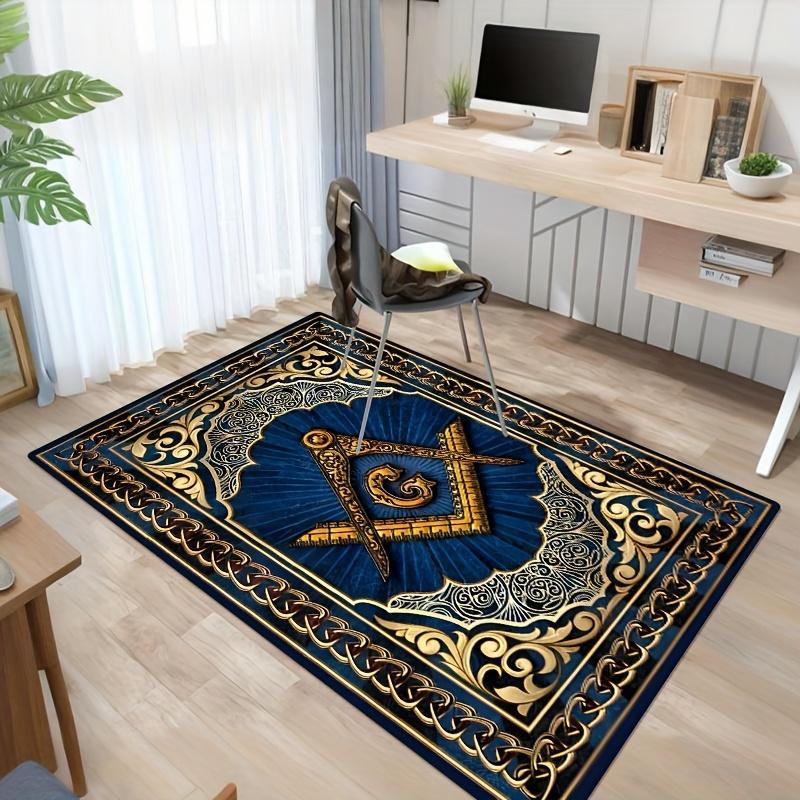 

Freemason Compass Crystal Velvet Doormat, 800GSM Gold Navy Non-Slip Machine Washable Luxury Entryway Rug for Home Decor 40x60cm