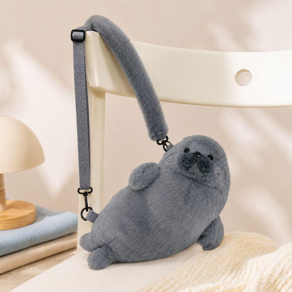 Soft Fluffy Cute Seal Shoulder Bag Lightweight Adjustable Straps Crossbody Bag Cartoon Fabric Handbag Women's Accessories