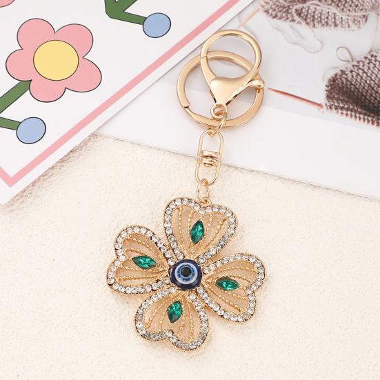 Keychain Pendant Rhinestones Inlaid Four-Leaf Clover Design Key Chain with Anti-Oxidation Lobster Clasp Decorative Backpacks Accessory