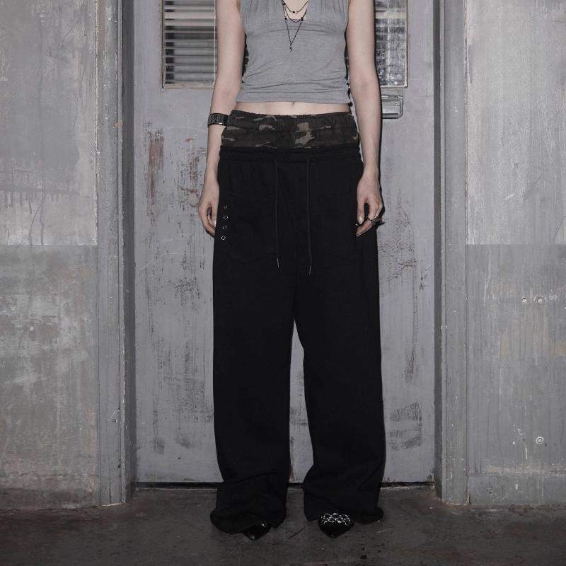 European and American Autumn and Winter Retro Street Embroidery Double Waisted Design Sense Fake Two Loose Casual Sports Pants