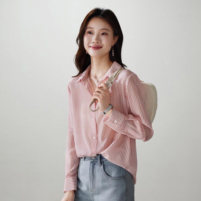 Camicia da donna a righe rosa in seta SOFSIL