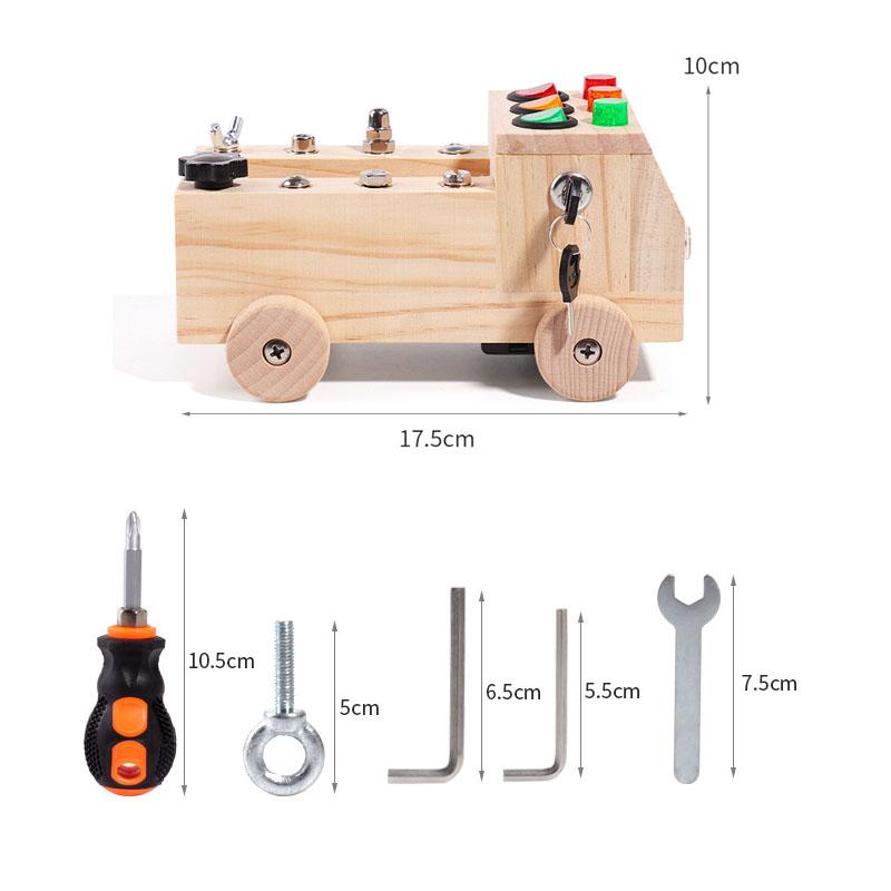 Wooden Montessori Busy Board Sensory Toys Switch Control Box LED Light Tool Cart Screw Game Early Learning Toy for 2-4 Years Old