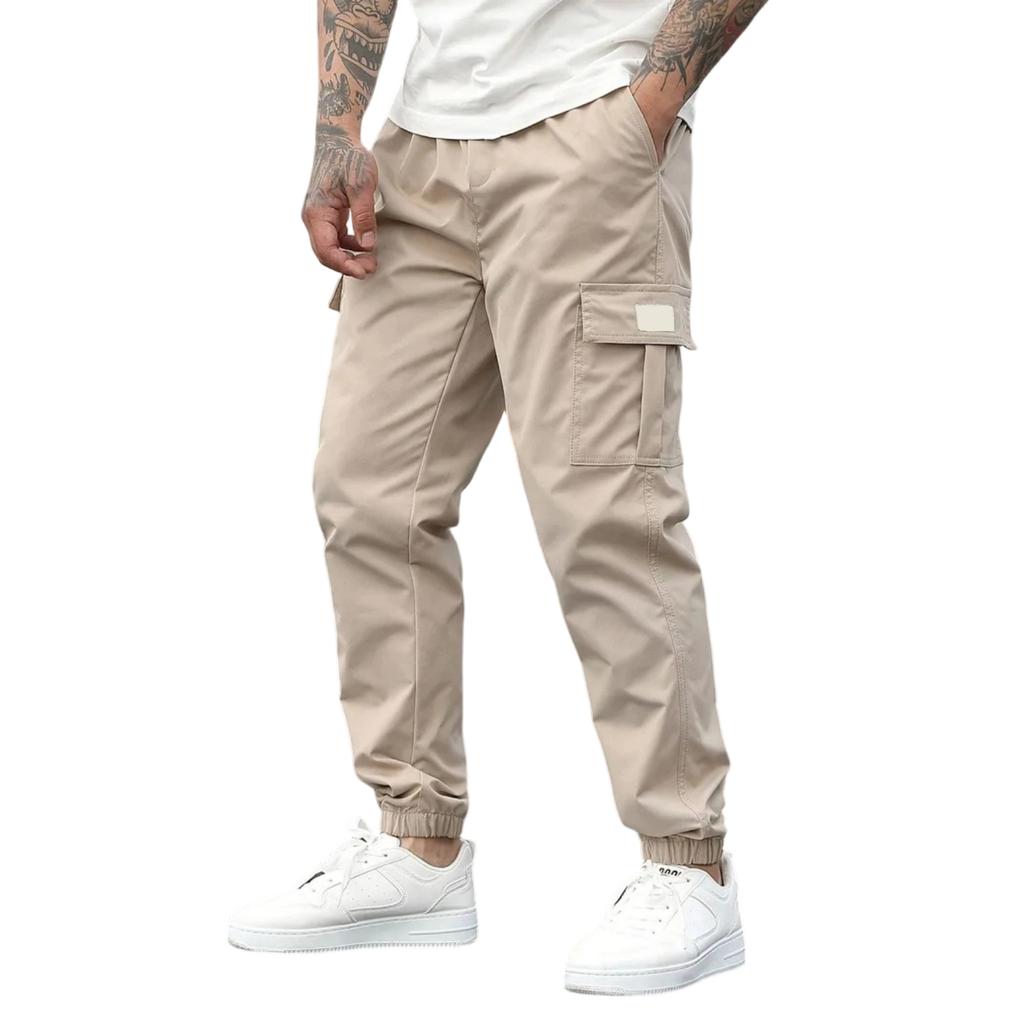 Men's Slim Fit Cargo Jogger Pants with Drawstring Elastic Waistband, Color Multi-Pocket Casual Trousers