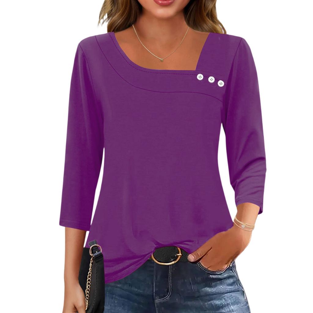 3/4 Sleeve Shirts For Women  Tees Blouses Casual Plus Size Basic Tops Pullover