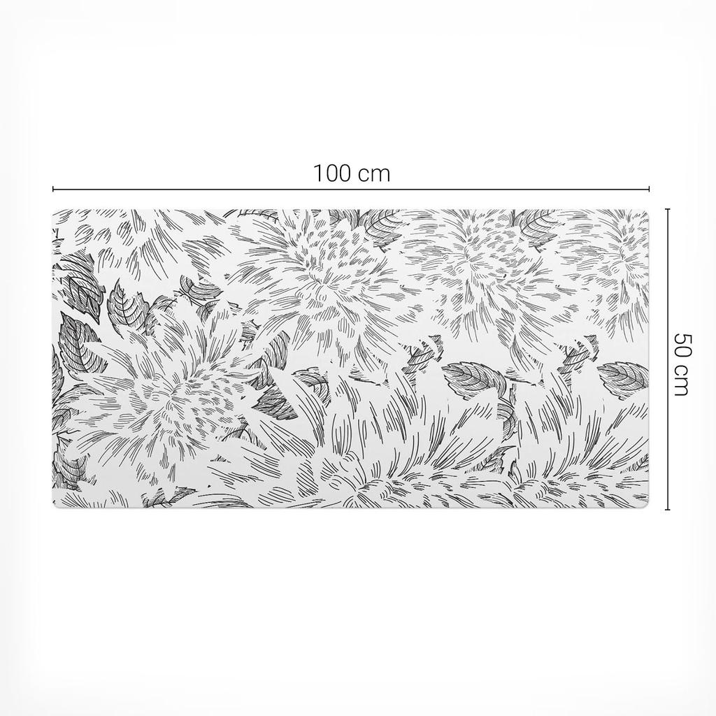 Modern Protective Keyboard Mat Floral Leaf Sketch 100X50 Cm