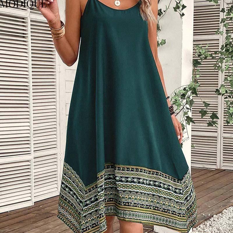 MODIQUE 2025 Summer New Women's Elegant Sexy Backless Patchwork Irregular Hem Sleeveless Slip Long Dress Ladies Casual A-Line O-Neck Dress