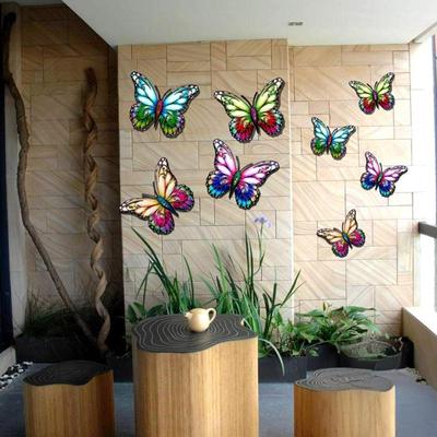 2D Metall Schmetterling Wandkunst Dekor für Garten Wohnzimmer Außen Innen Wandbehang Dekorativ