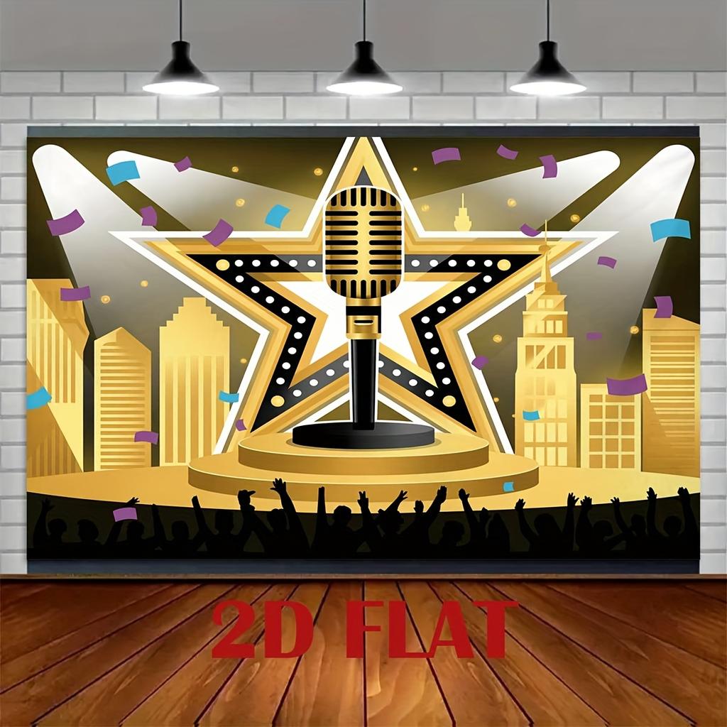 2D plane 1 piece of gold-blue stage theme pattern backdrop cloth used for photo party supplies and event decoration