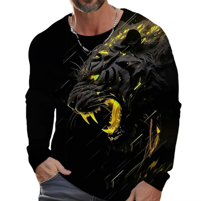Personalität Tiger Grafik Langarm T-Shirt Für Männer 3D Druck Lässige T-Shirts Mode Vintage Oberteil
