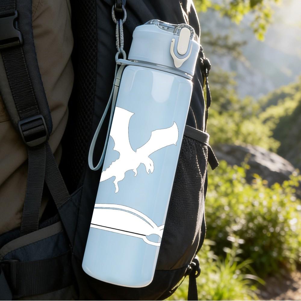 1PC Book White Dragon Silhouette 750ml Color Plastic Sports Water Bottle Leakproof Flip Straw Lid Suitable for Sports Office Home Use