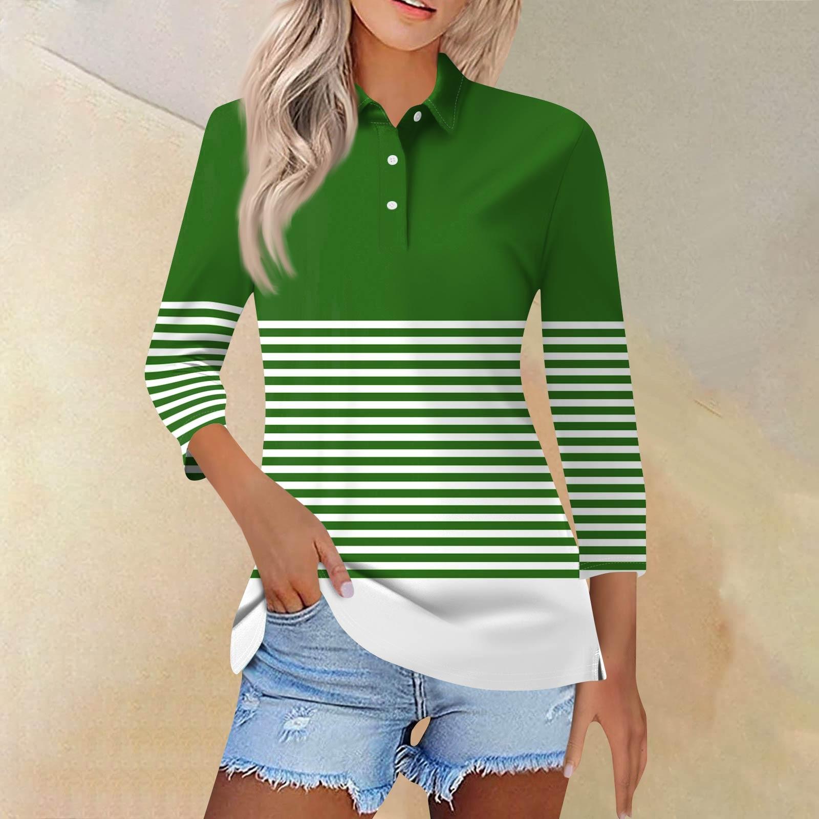 

Women s Fashion Casual Lapel Short 3/4 Sleeve Printed Shirt Women s Button Up Tops XL зелений