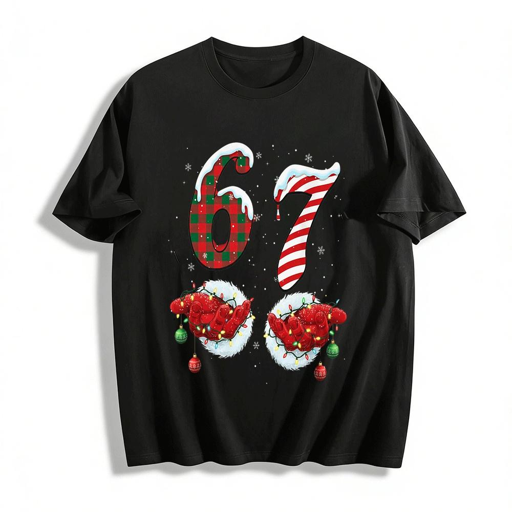 Christmas Style Number 67 Print Casual Top Festive Vibe Tee Pure cotton T-shirt XXS