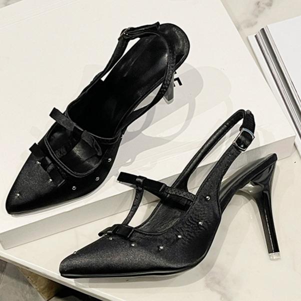 Mode Bao Kopf Stiletto Sandalen Sommer Neuer Stil Spitzkopf Flacher Ausschnitt Schmetterlingsknoten Nieten Set Fuß Rutschfest Hohe Absätze