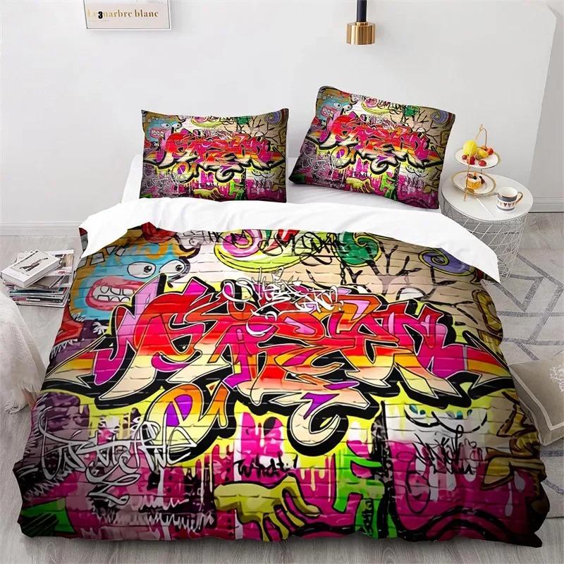 Graffiti Hip Hop Modern Street Art Bedding Set Bedroom Soft Modern Bedspreads Comefortable Duvet Cover Quilt Cover Pillowcase