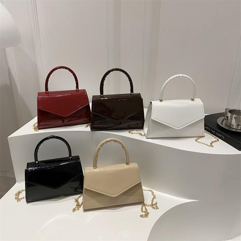 Solid Color Patent Leather Texture Highend Sense Niche Elegant Women's Casual Handbag Commuter Messenger Bag