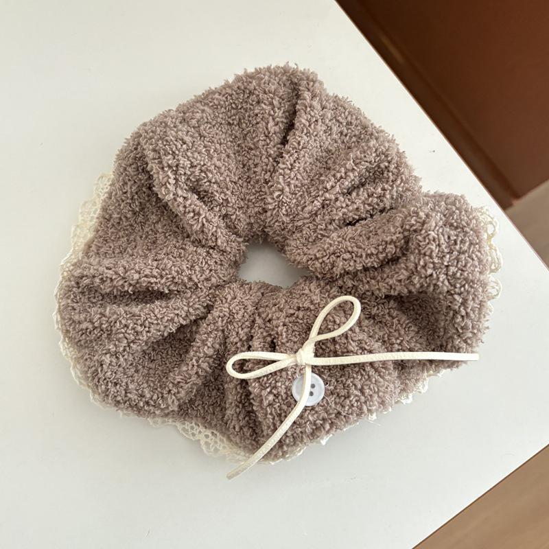 Fluffy Snowflake Ribbon Hair Tie with Soft Rabbit Fur and Lambswool BB Clip кофейный