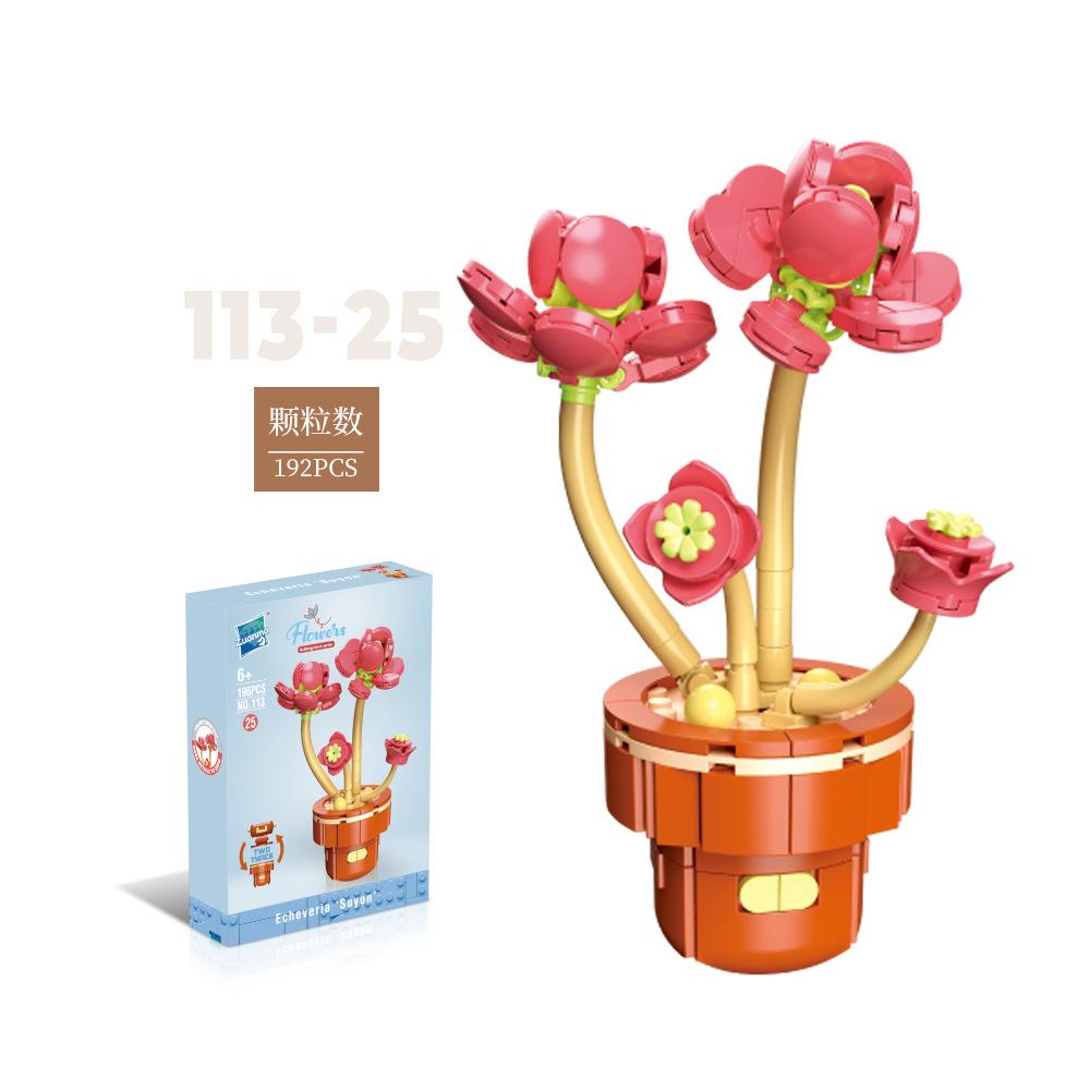 Flower Potted Plant Succulents Building Blocks Ornaments Models Home Decoration Flower Bouquet MOC Bricks Assembly Toy Kids Gift