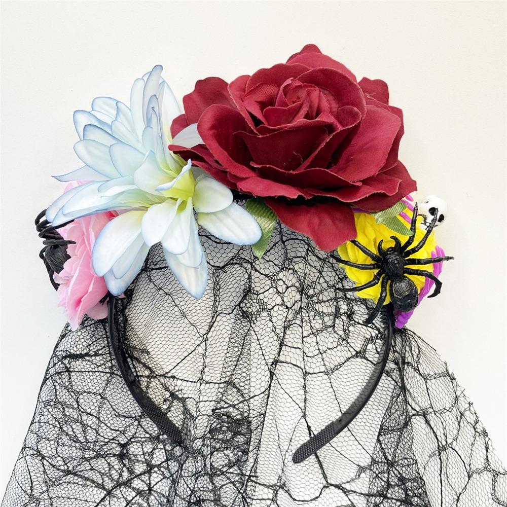 

with Black Veil Halloween Rose Headpiece Skull and Ghost Cosplay Hairband for Women FG200-4
