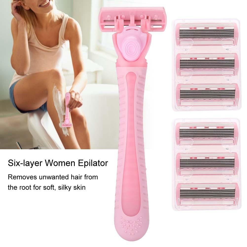 6Pcs Six Layer Female Razor Blades Women Body Hair Removal Manual Epilator with 1 Handle