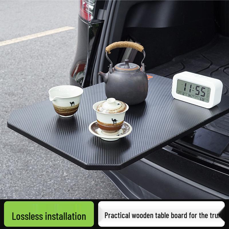 Compact Trunk Table: Solid Wood & Carbon Fiber Grain Portable Camping/Dining Table