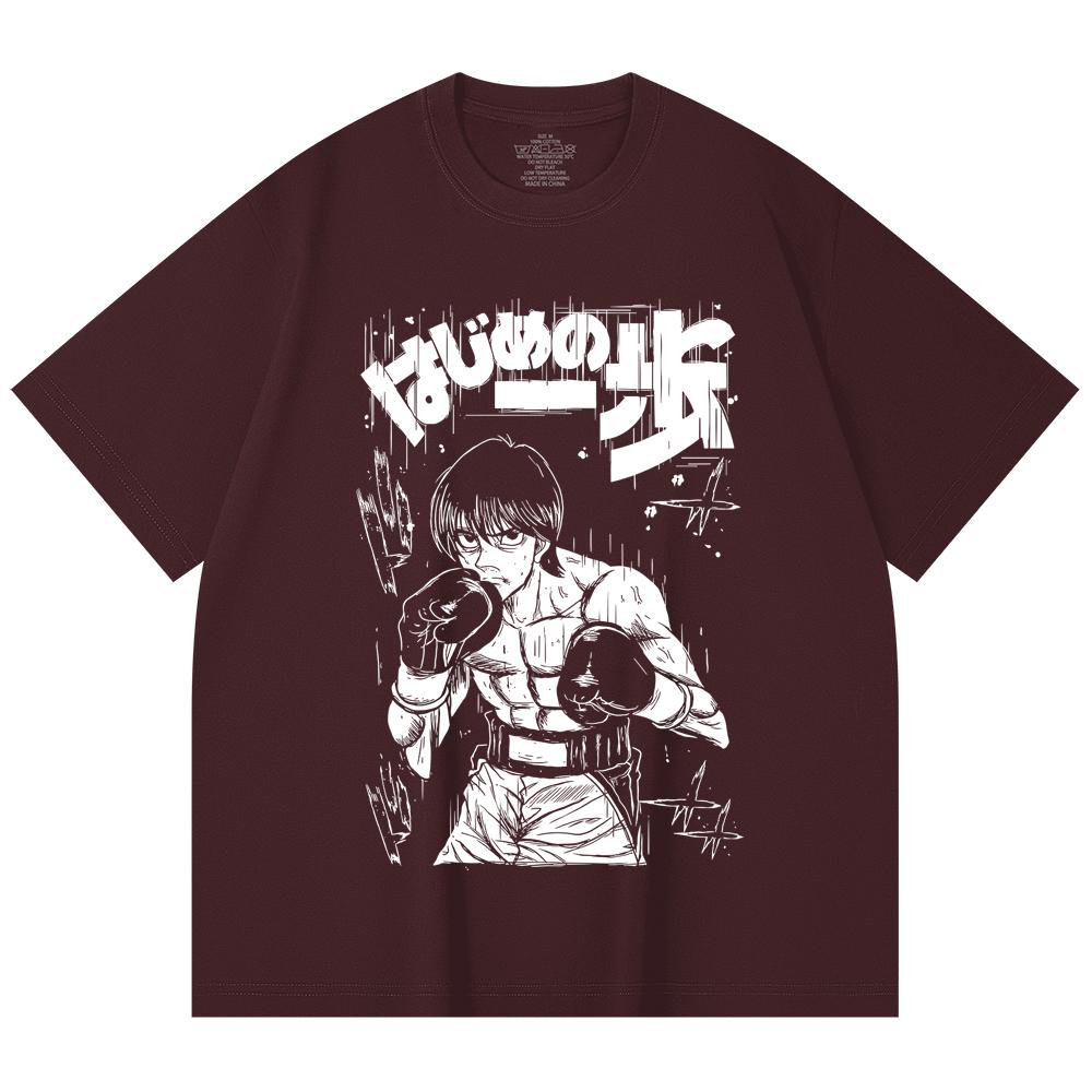 

230 Gsm 100% Cotton Hajime no Ippo V9 Ichiro Print Unisex Heavy Cotton T Shirt 2XL вина червоного кольору