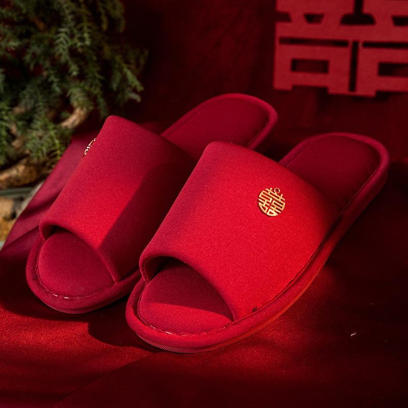 Red Dowry Slippers Couple Festive Bride Summer Wedding Wedding Slippers Light Luxury Home Interior