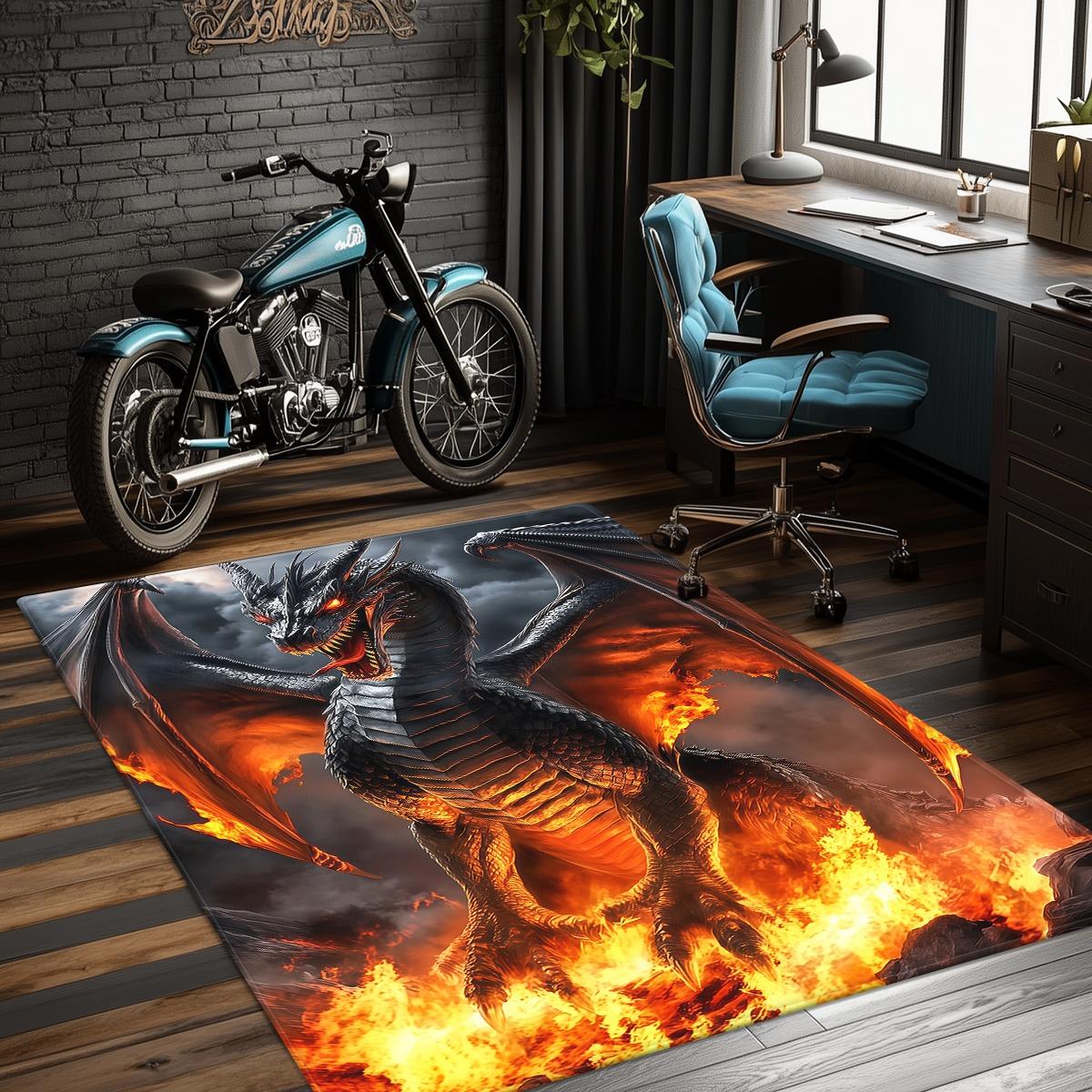 Fire Dragon Fantasy Print Crystal Velvet Rug Gaming Room Floor Mat Mythical Beast Design Gamer Decor Cool Indoor Carpet 50x 80cm
