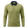 Autumn Mens Solid Long Sleeve Polo Shirt Contrast Striped Lapel Collar Button Placket Breathable Golf Casual Wear Tees