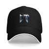 Thunder T Logo Schwarze Baseballkappe mit blauem Blitzdesign und weißer Paspel Verstellbare Passform für Unisex und Damen