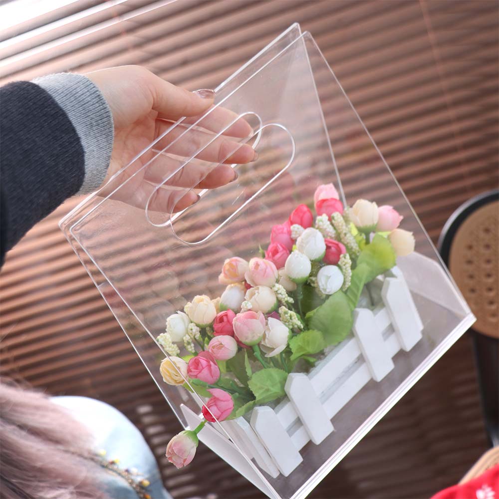 Transparent Acrylic Flower Box Reusable Flower Bag Romantic Bouquet Wrapping Bag Wedding Party
