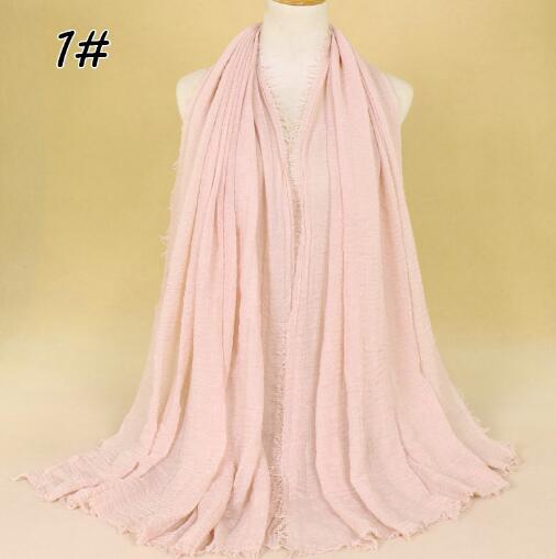 New Ethnic Oversize Muslim Crinkle Hijab Head Scarf Women Solid Bubble Cotton Shawls And Wraps Soft Big Linen Foulard Femme