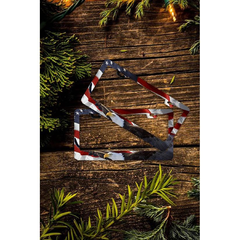 American Flag Eagle License Plate Frames - 2 Pcs Set 2 Holes Stainless Steel Metal Auto Car Accessories Decoration License Plate Frame Cover Size